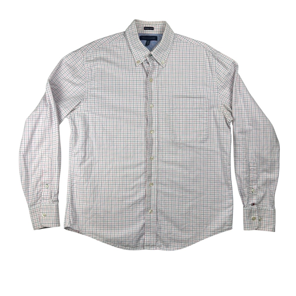 Tommy Hilfiger Mens Slim Fit Heritage‎ Oxford Shirt Pink Blue Grid 15.5 32-33 M